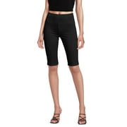 Hybrid \u0026 Company Womens Super Stretch Causal Pull On Millennium Twill Bermuda Shorts KB44972 Black L